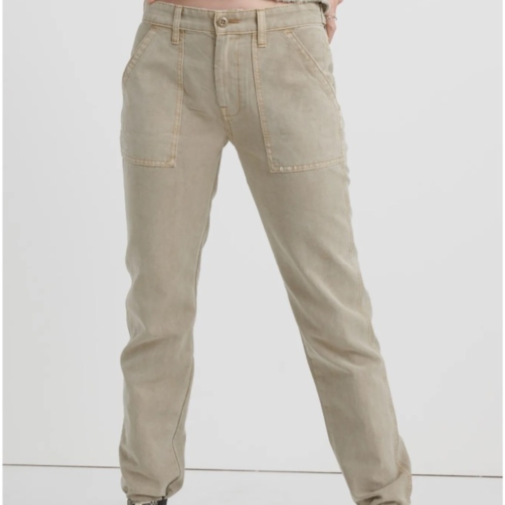 Lucky Brand Women 4/27 Beige Khaki Casual Mid-Rise Boyfriend Utility Ankle Pant